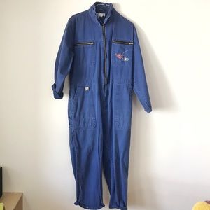 Blue vintage jumpsuit unisex L cotton